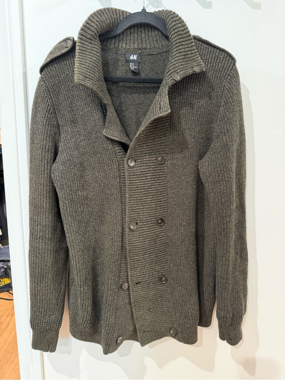 H&M Olive Ribbed Military Double Breasted Cardigan Sweater Men’s M